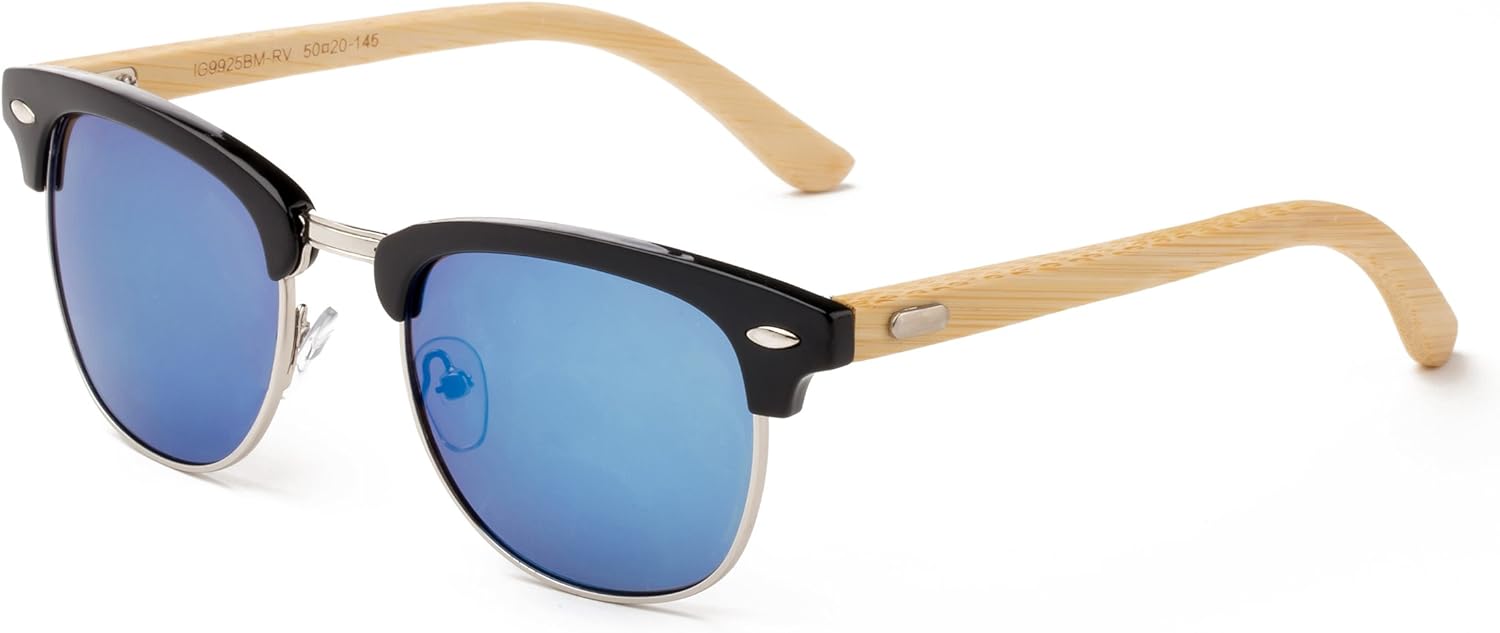 

Newbee Fashion - "Topline Flash" Винтажные модные солнцезащитные очки из натурального бамбука высокого качества для мужчин и женщин Newbee Fashion Sunglasses, Black/Light Blue/Light Bamboo