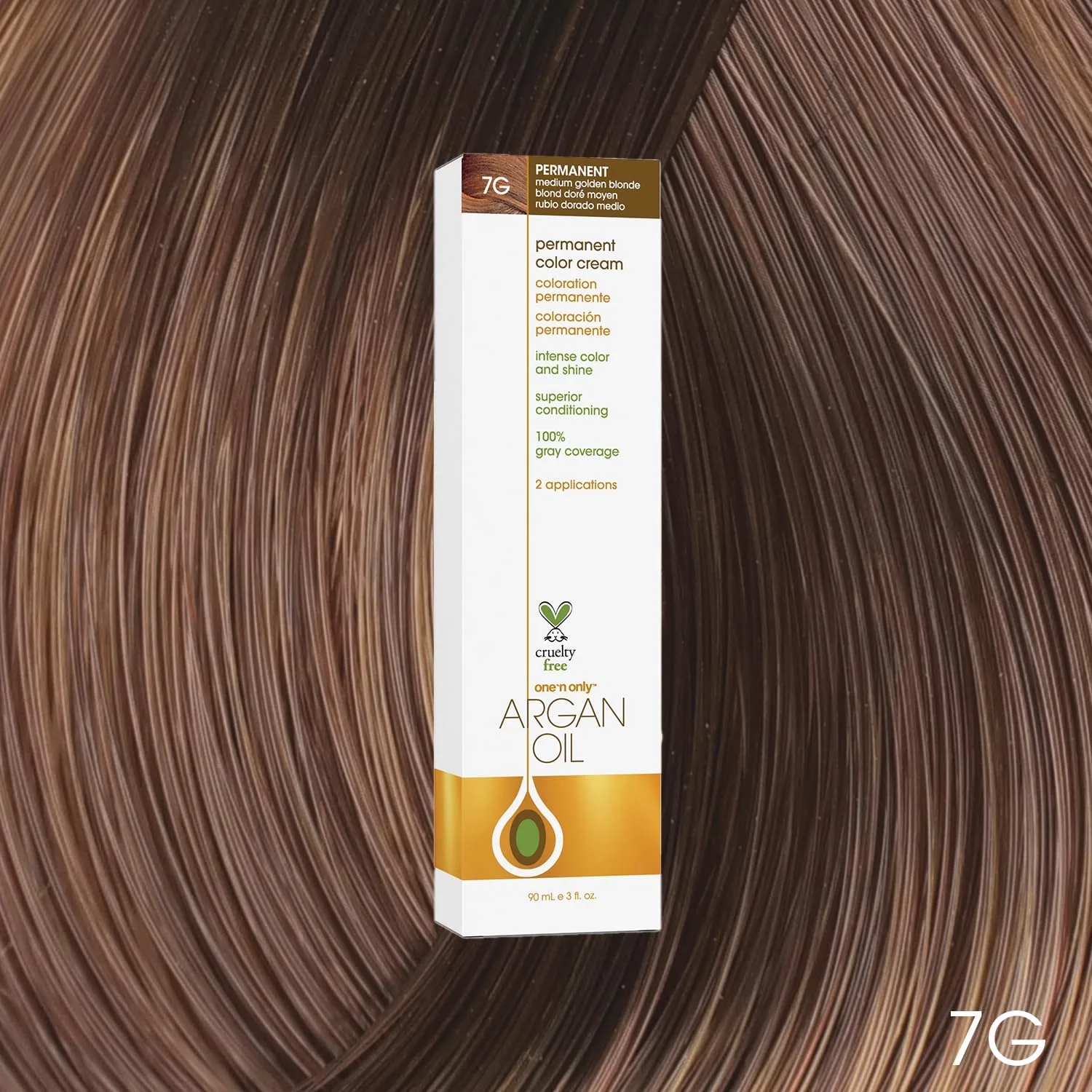 One N' Only Permanent Hair Color - стойкая краска для волос с аргановым маслом, насыщенные тона и стойкое покрытие седины, улучшает увлажнение и эластичность, 7G Medium Golden Blonde (85 г) One 'N Only, 7G Medium Golden Blonde — фото 2