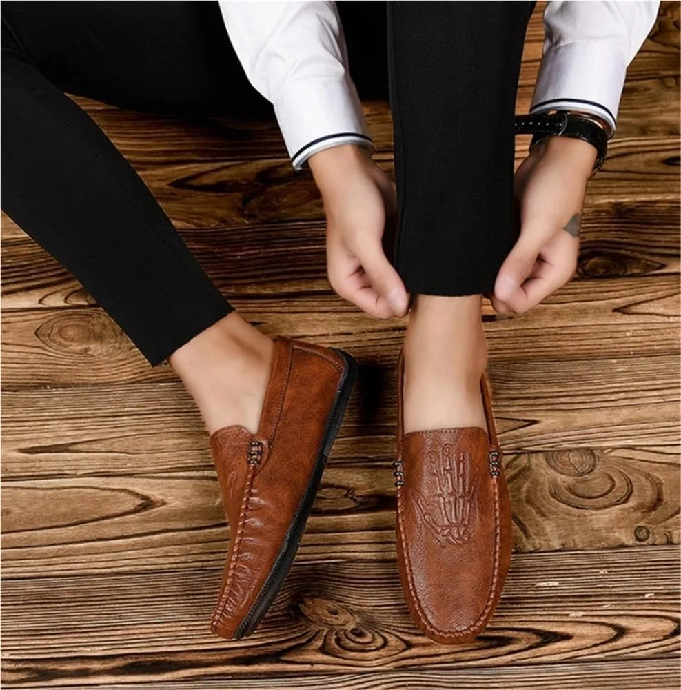 Лоферы кожаные Mens PU Loafers Brown DHFIRUFSHLO — фото 3