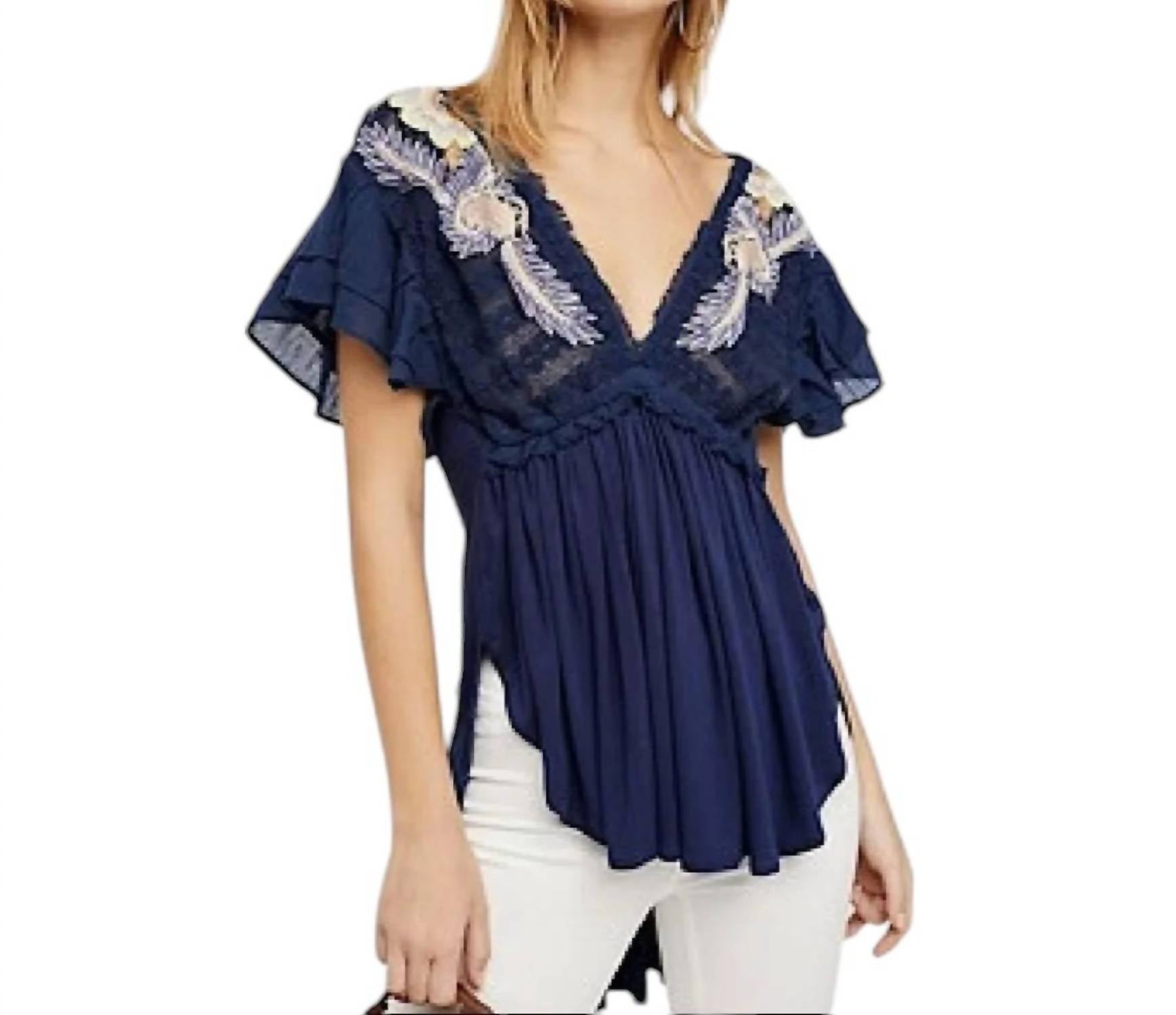 

Вышитый топ Fiesta Nueva с открытой спиной в синем цвете Free People