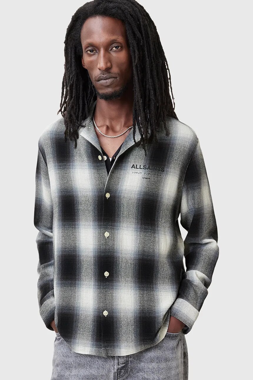 

Хлопковая рубашка AllSaints UNDERFADE, серый