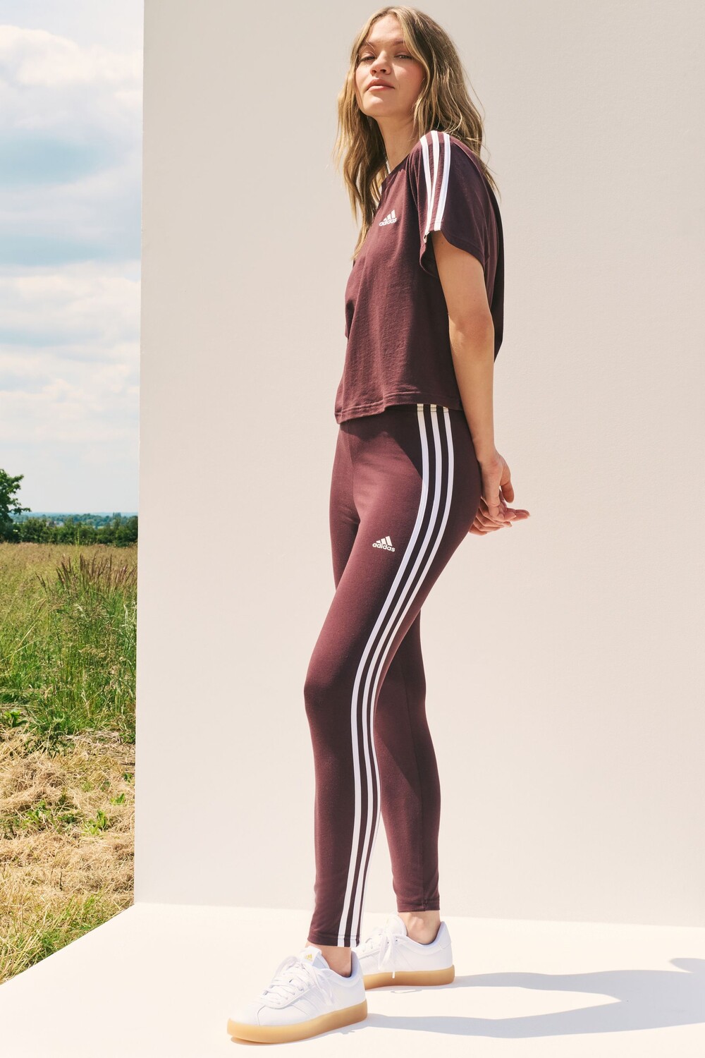 

Леггинсы с высокой талией и тремя полосками Adidas, коричневый