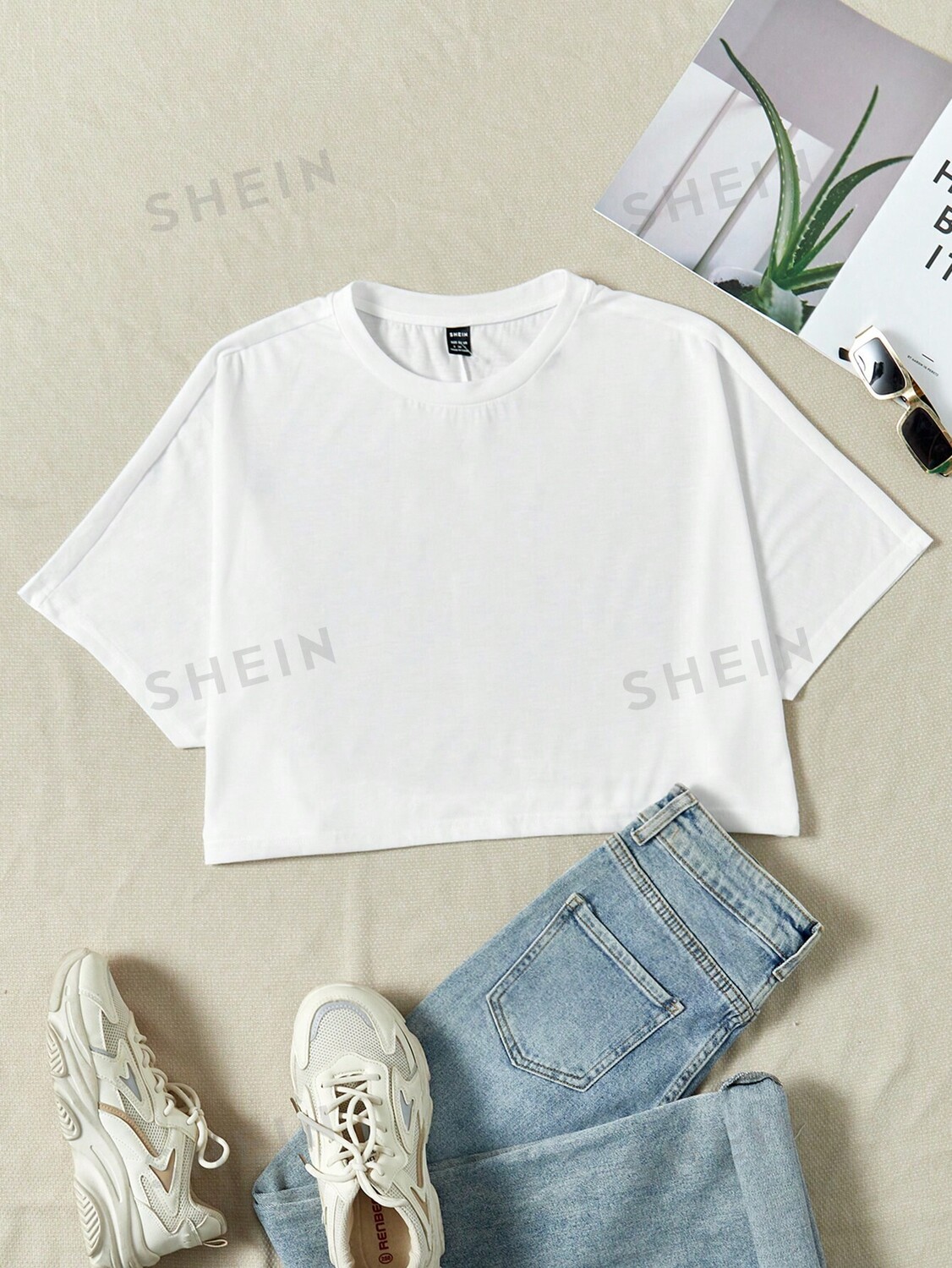 

Футболка укороченная Shein Ezwear с рукавами, белый
