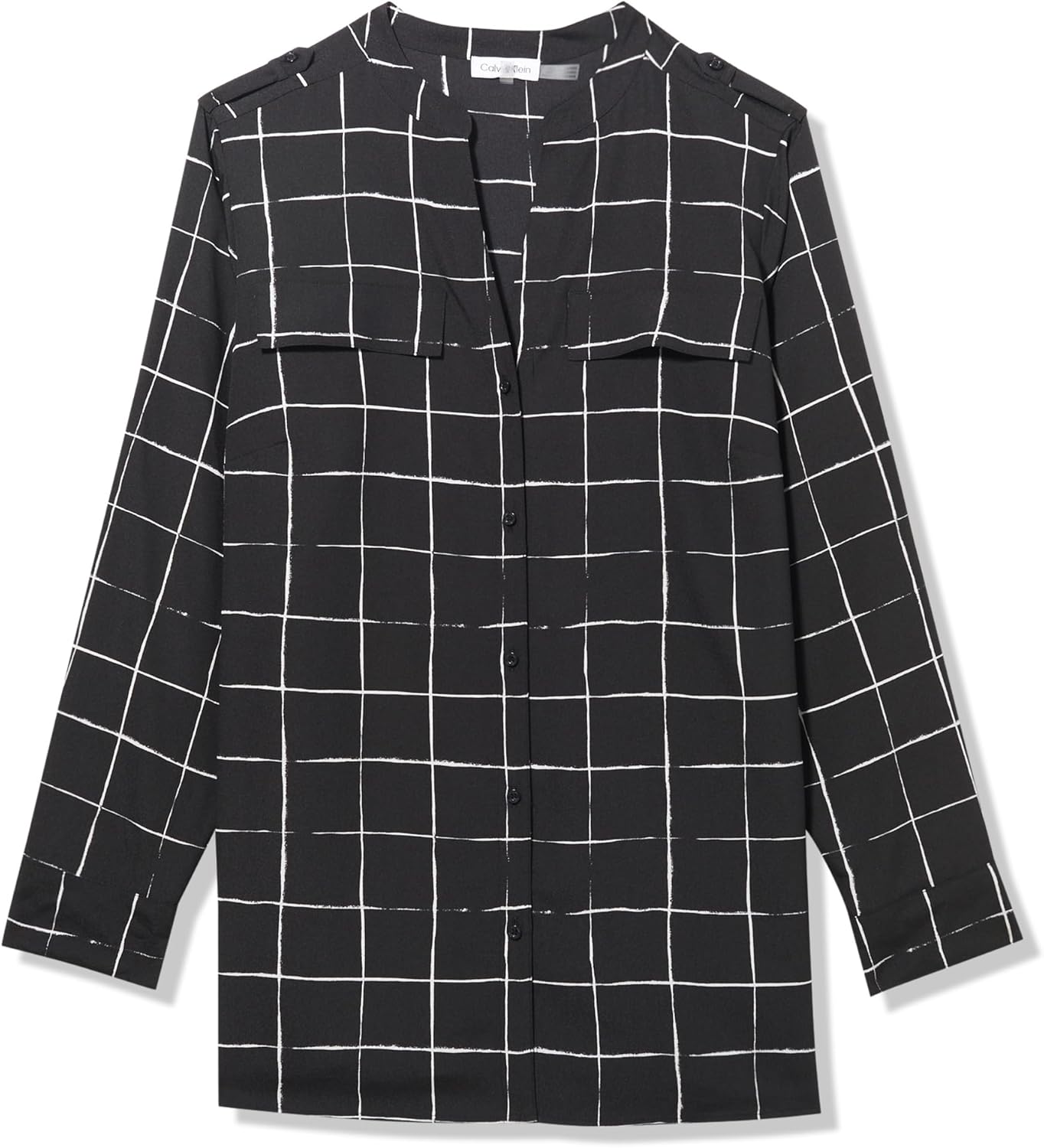 

Женский топ Calvin Klein с круглым вырезом и принтом, рукавами-подворотами, Black/White