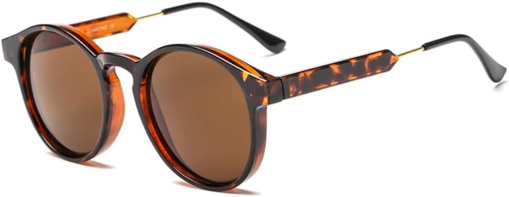 

Солнцезащитные очки для мужчин и женщин - защита UV400 - круглая серая оправа с цветными линзами, подходят для занятий спортом на открытом воздухе и вождения DSVIGF, Leopard-brown