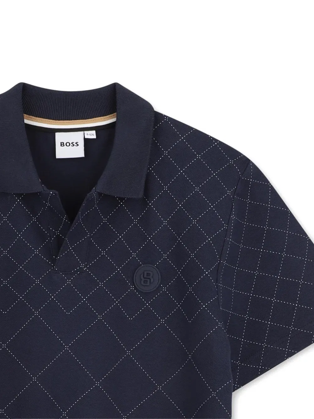 Футболка-поло с коротким рукавом и ромбовидным рисунком Boss Kidswear, синий — фото 3