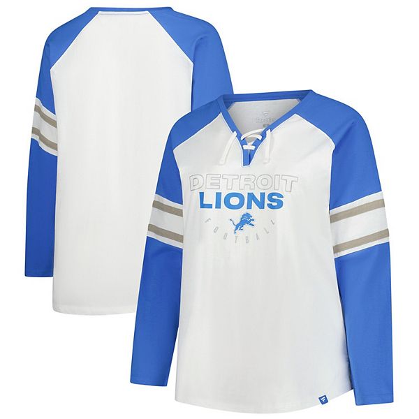 

Женская белая футболка Detroit Lions Plus Size Redzone с длинным рукавом и шнуровкой Fanatics