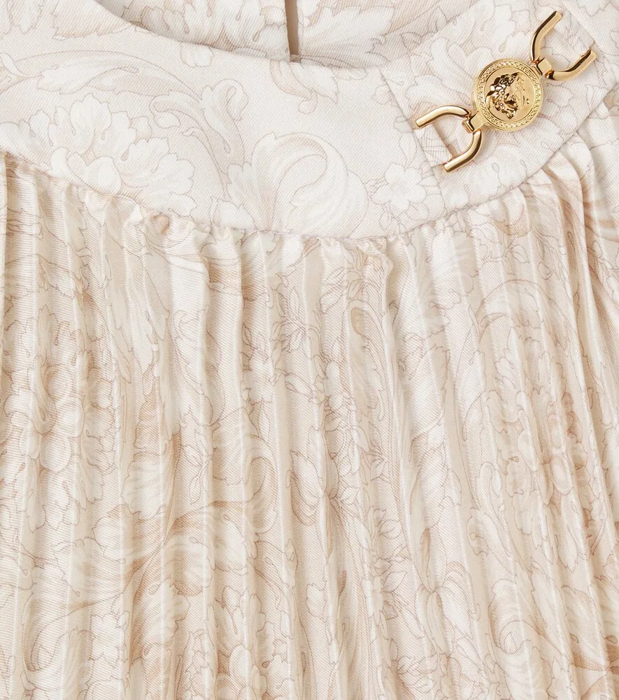 Платье Medusa '95 Barocco из плиссированной саржи Versace Kids, бежевый — фото 2