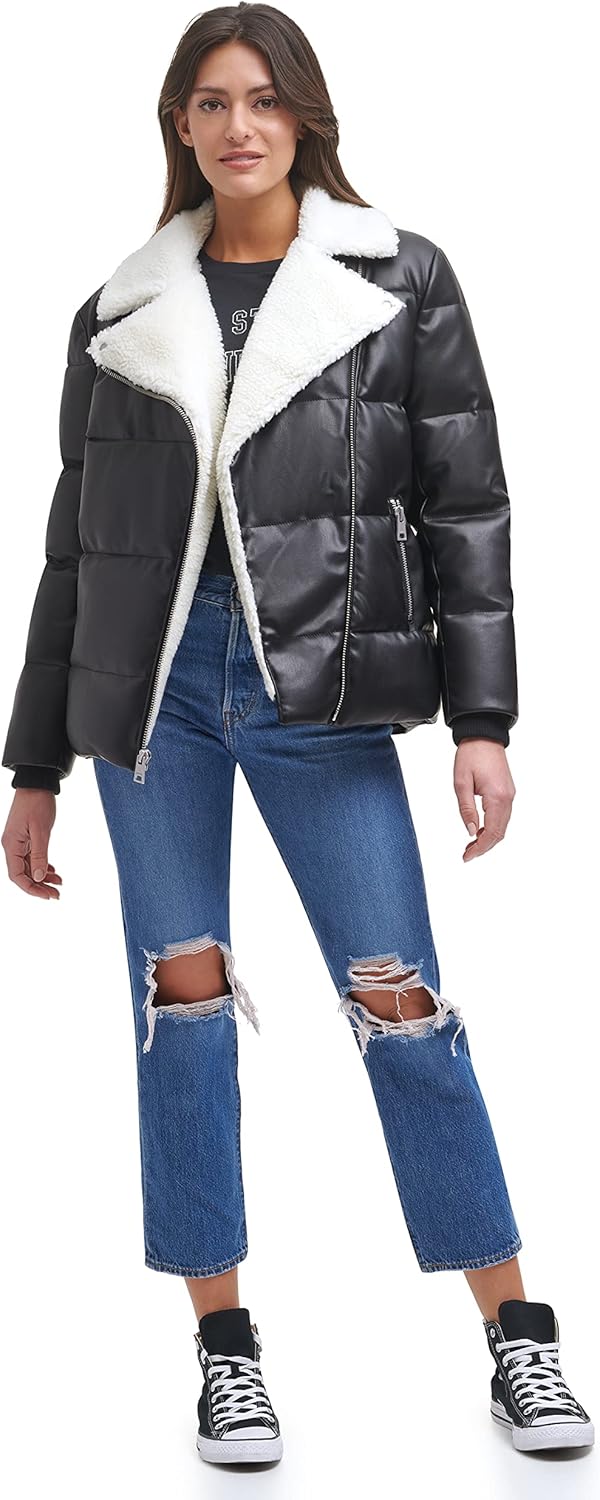 Женская пуховик Levi's Breanna с искусственным мехом, черный/белый — фото 2