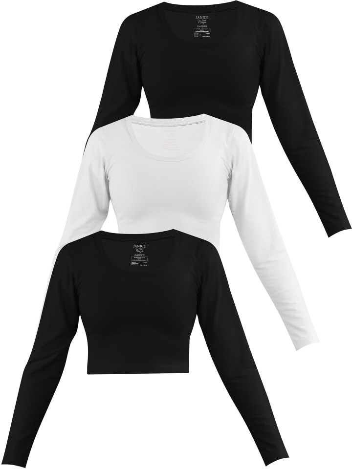 

Лонгслив Janice 3 x Damen crop Langarmshirt Nerja, цвет Schwarz/Weiß/Schwarz