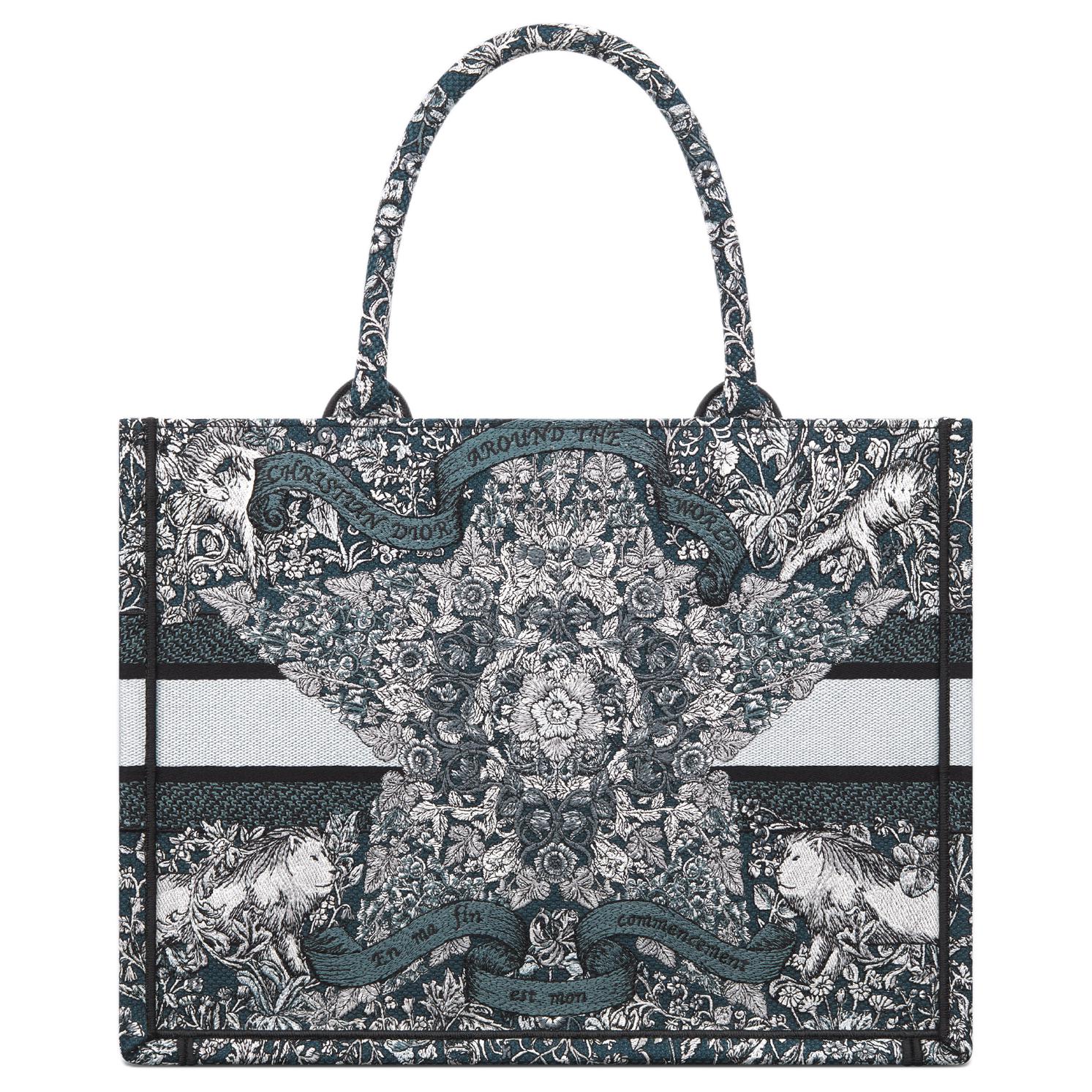 Сумка-шоппер из ткани BookTote, средний размер, женская, сине-белая DIOR — фото 3