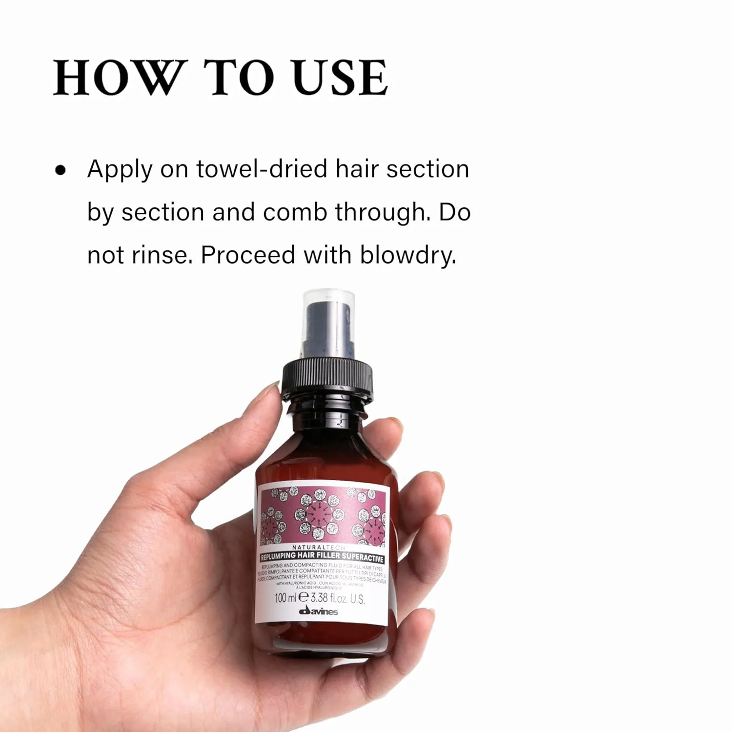 Davines Naturaltech Replumping Hair Filler Superactive, увлажняющее средство для тонких волос, лишенных эластичности, с экстрактом сливы - уплотняет и наполняет волосы, дорожный размер, 100 мл — фото 4