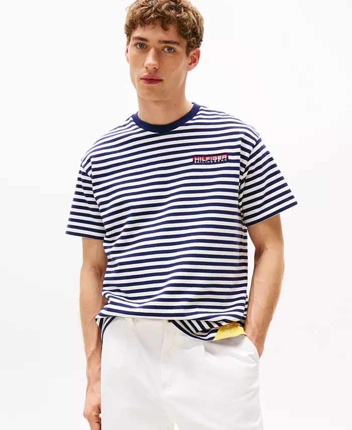 

Мужская футболка с коротким рукавом и круглым вырезом в морском стиле Breton Striped Tommy Hilfiger, синий