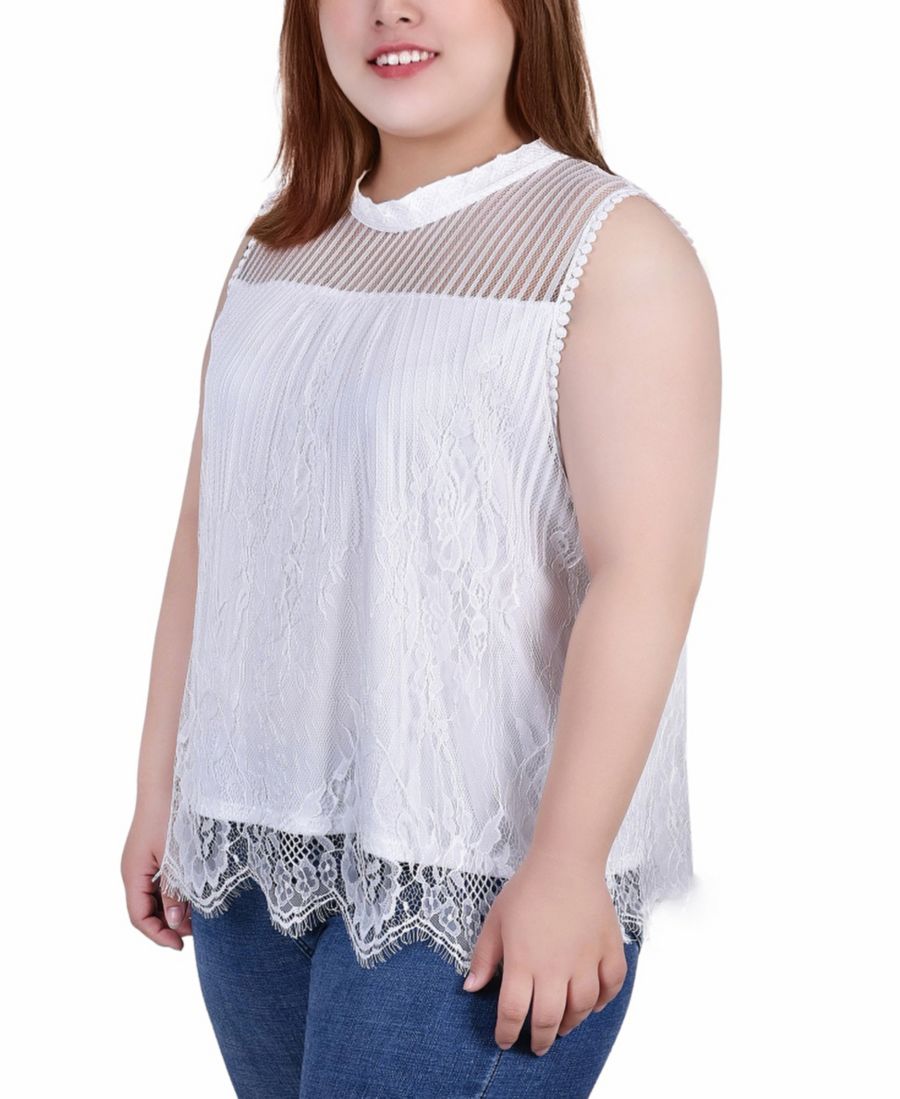 

Кружевной топ без рукавов с высоким воротником, больших размеров NY Collection, White