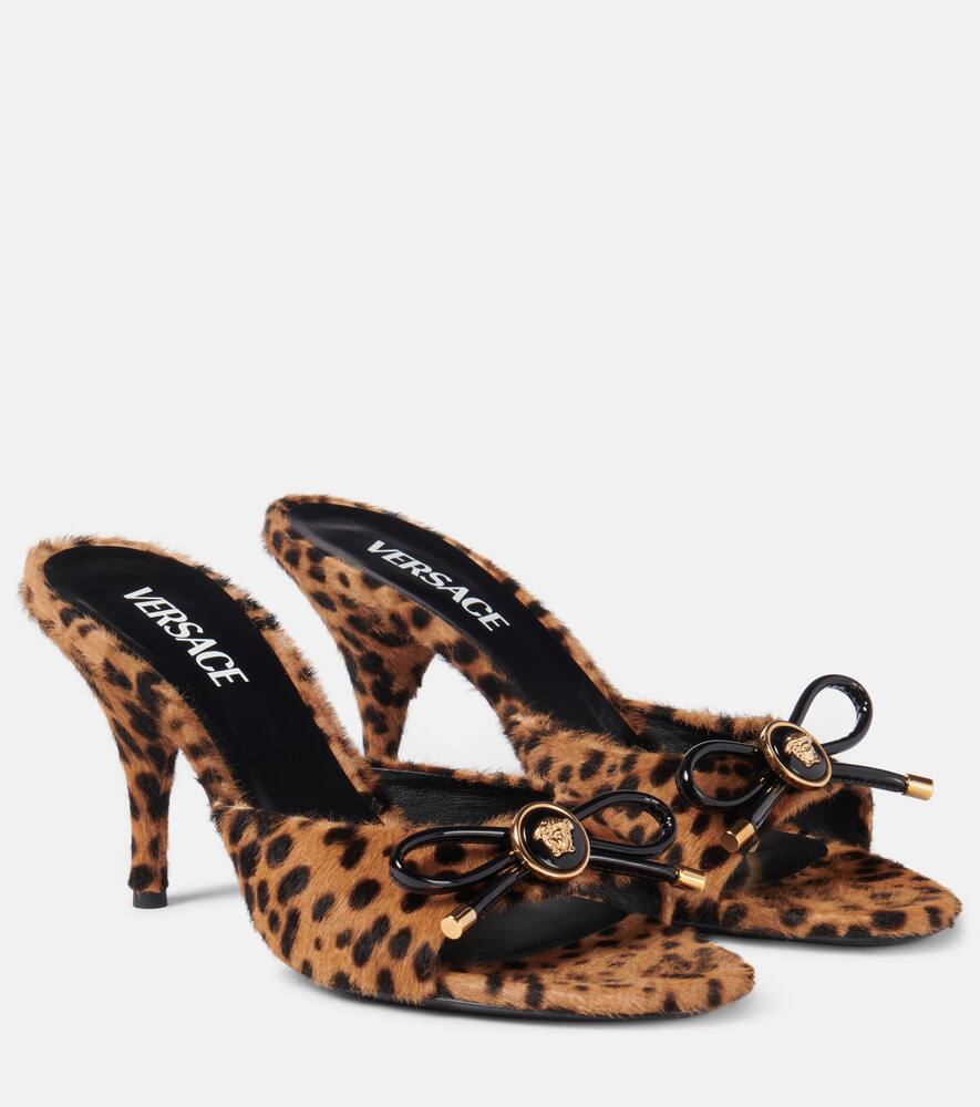 Босоножки-мулесы Leopard Opera Bow 95 из овчины, 6N30V-Brown-Gold Versace, 6N30V-Brown-Versace Gold