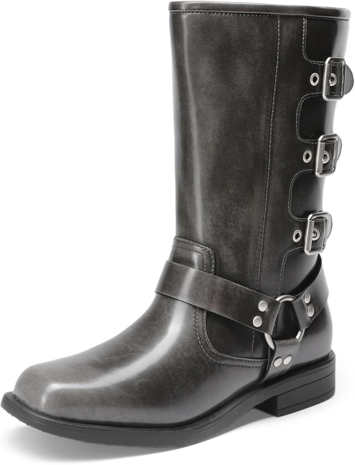 

Сапожки до середины икры для маленьких девочек DREAM PAIRS с боковой молнией и элементами для верховой езды, Dark Grey