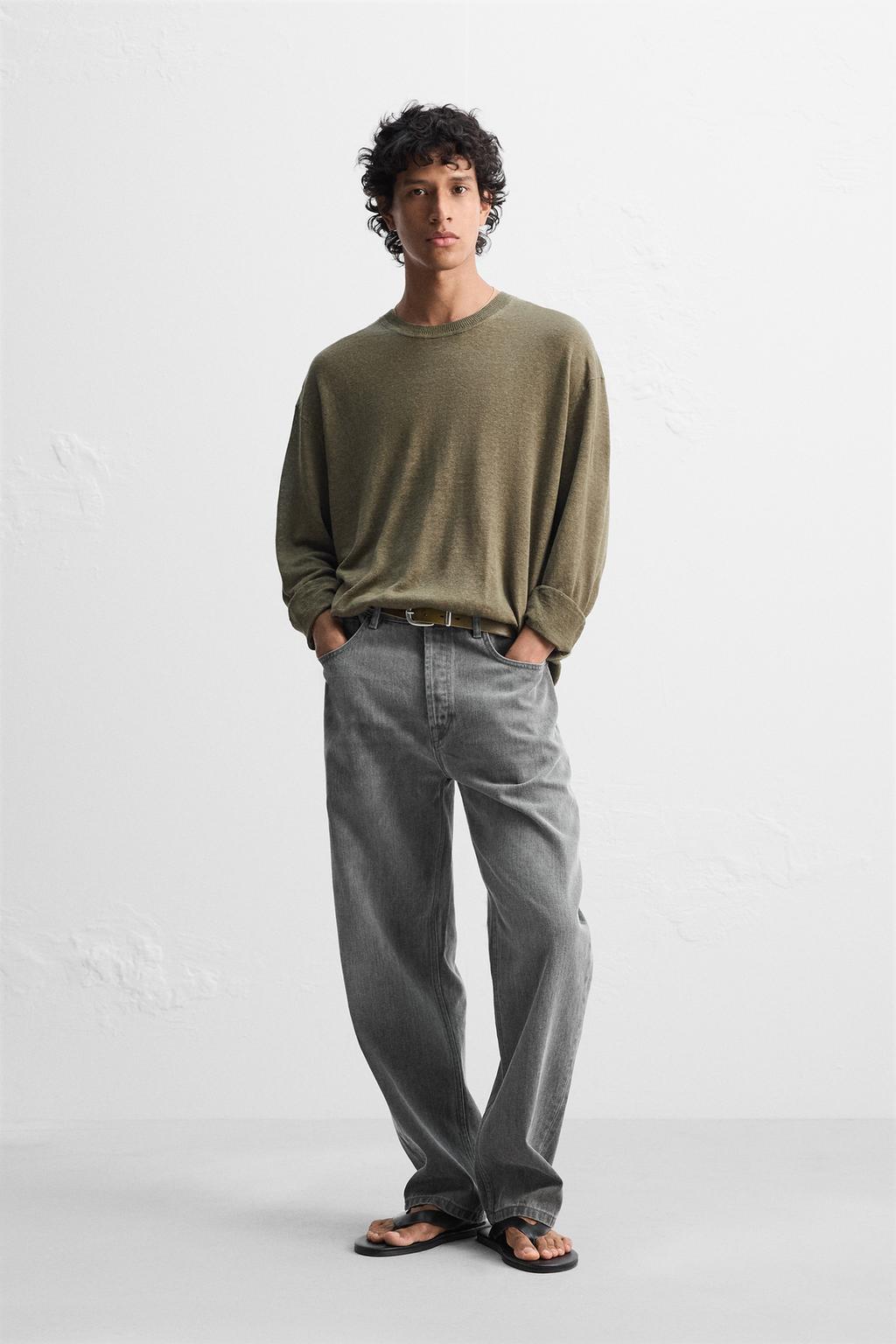 

Легкий свитер из 100% льна ZARA, цвет Brown/Green
