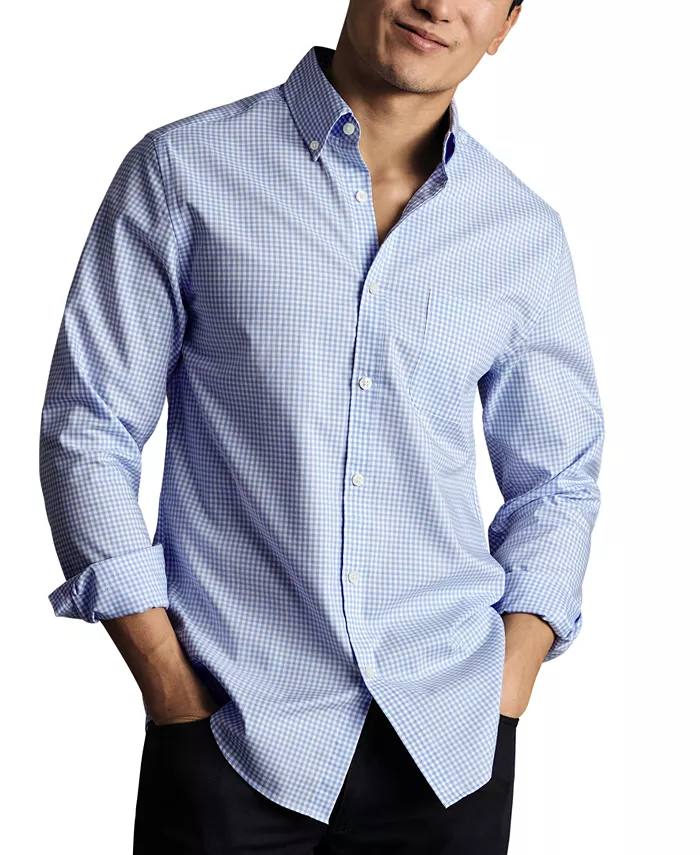 

Мужская классическая рубашка с длинным рукавом Slim Fit, устойчивая к образованию складок Charles Tyrwhitt, синий