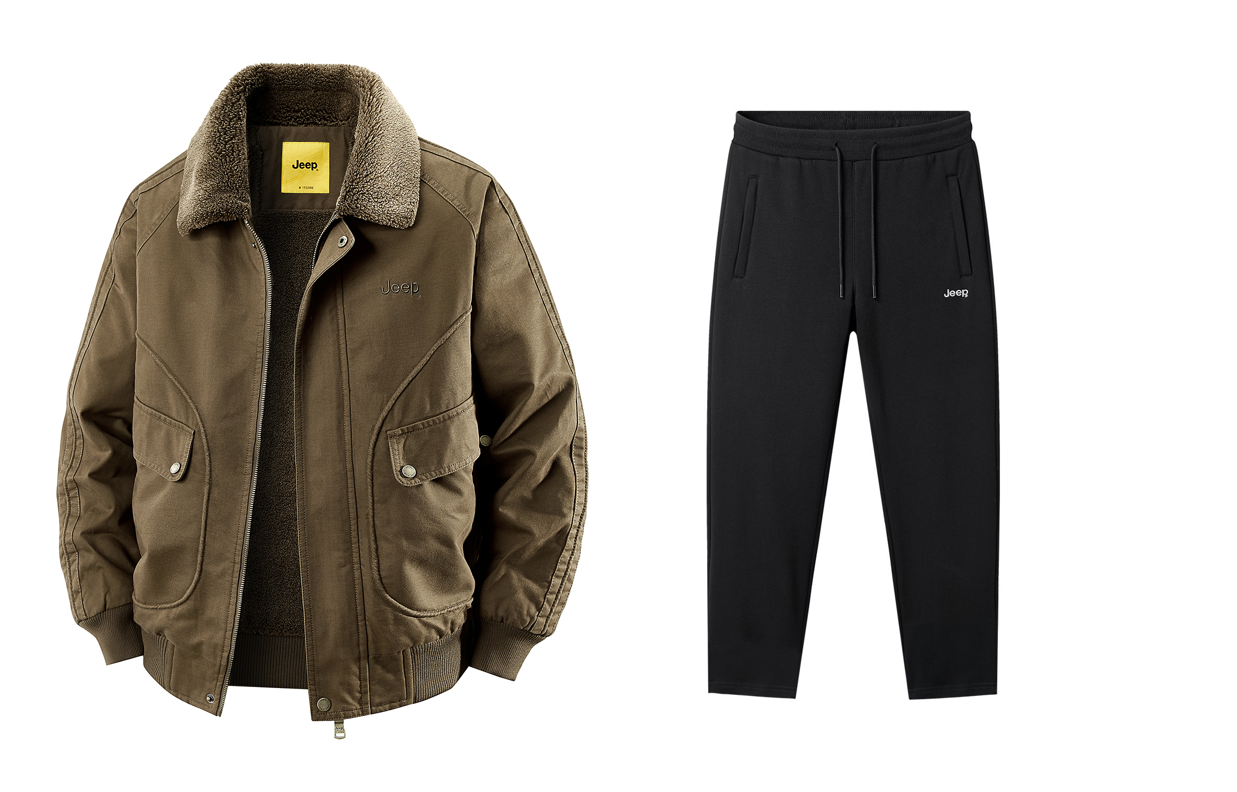 

Повседневный спортивный костюм Unisex с лацканами утолщенный Jeep, camel+черный fleece-lined casual pants