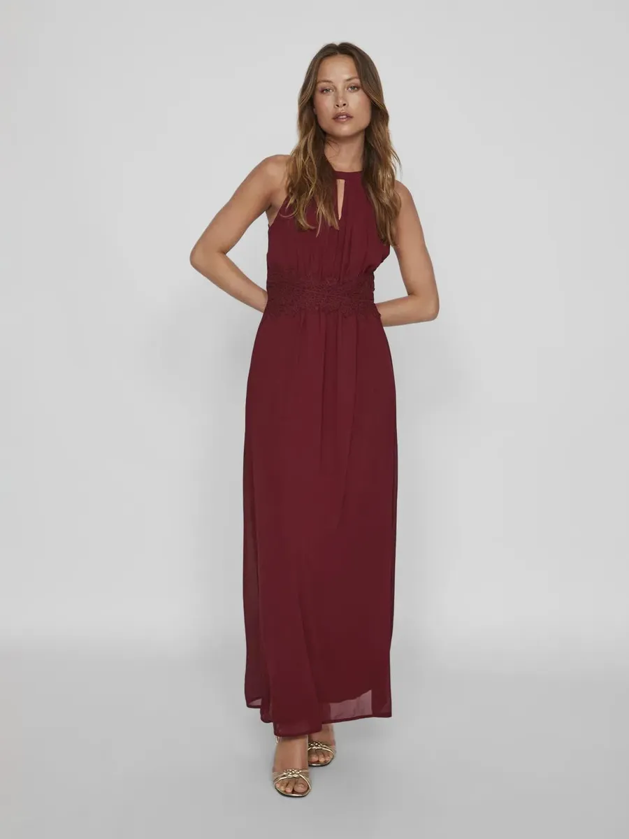 

Платье макси Vila "VIMILINA HALTERNECK MAXI DRESS - NOOS", цвет Cabernet Detail:Elastic