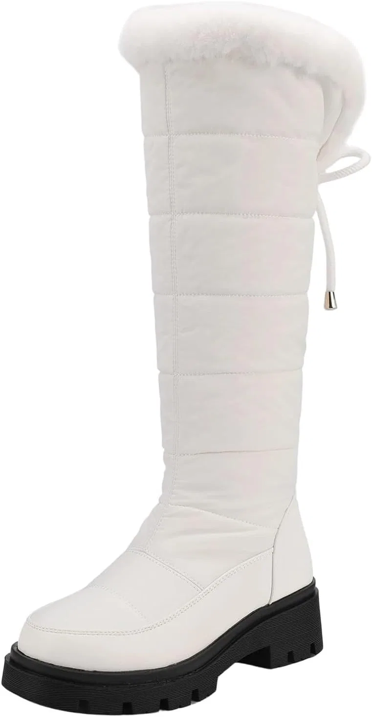 Ботинки 2026 Winterstiefel mit Kunstlederfutter, mittelhoch, mit schrägem Absatz, ideal für Outdoor-Aktivitäten, Freizeit, Komfort, Wärme, rutschfeste Sohle, strapazierfähig, leicht, flexibel, gepolsterte Generisch, Weiß