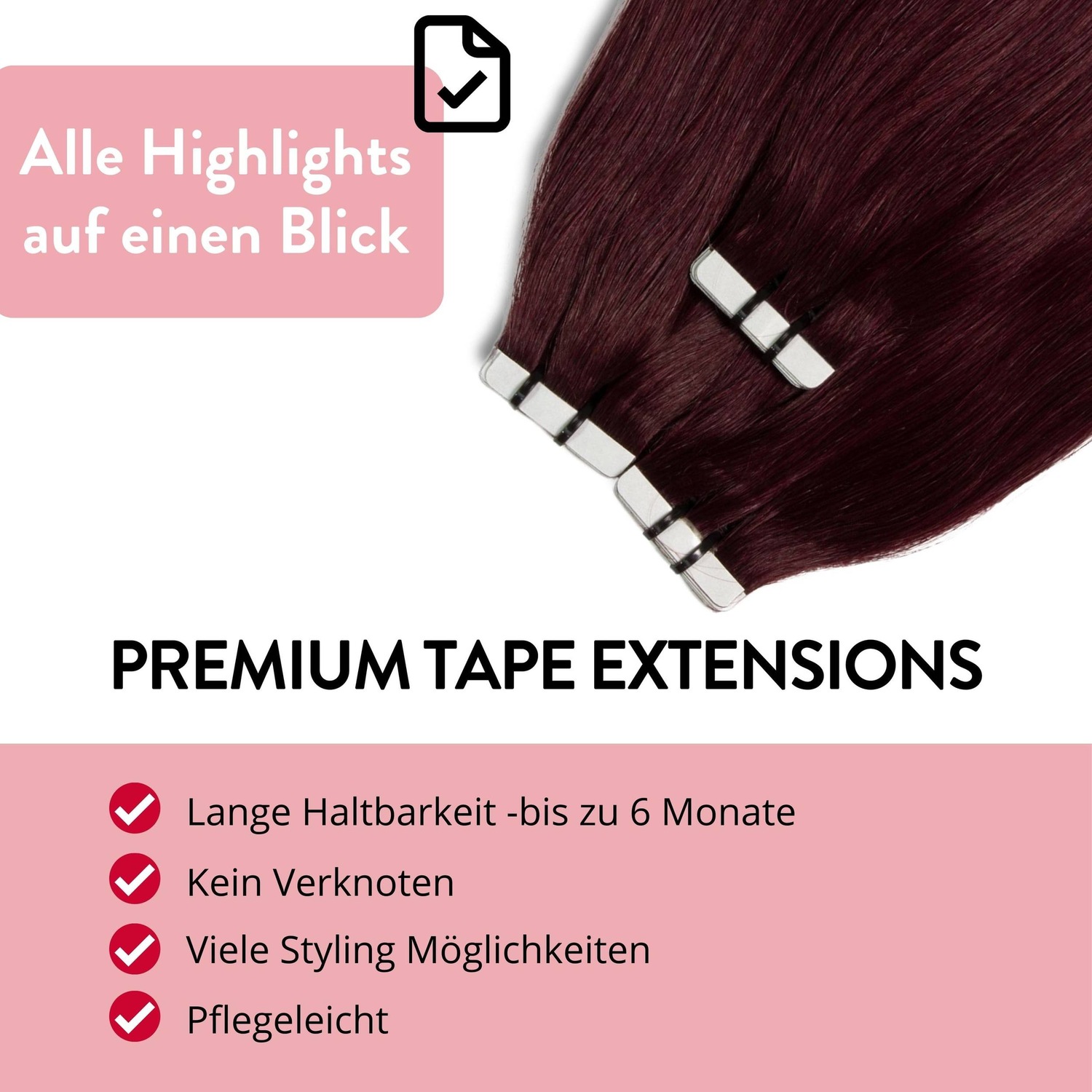 Накладные волосы tape extensions premium echthaar #55/65 hellbraun intensiv violett-mahagoni Hair2Heart, 60cm, количество 1 шт. — фото 3