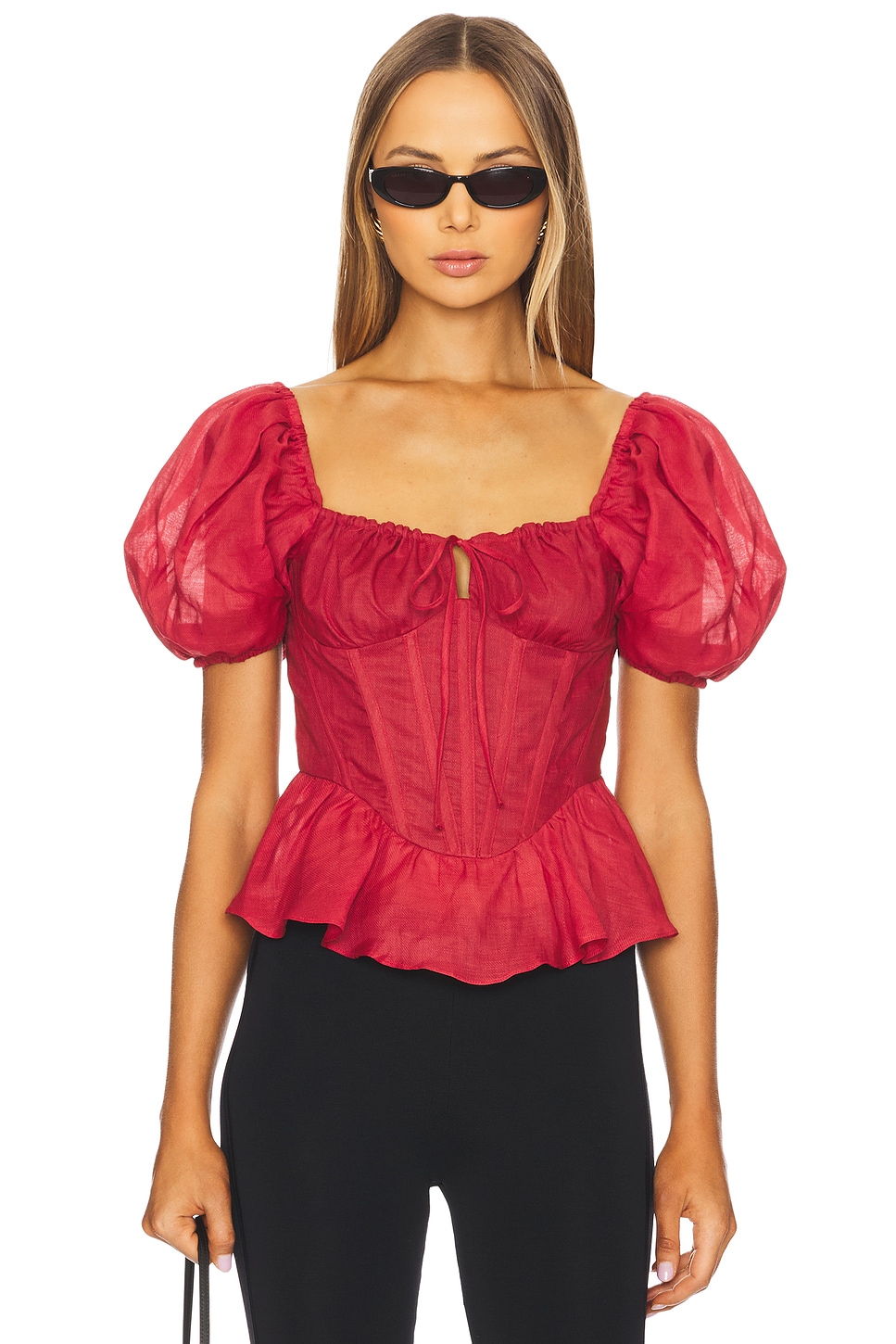 

Топ Esra с корсажем и пышными рукавами Bardot, fire red