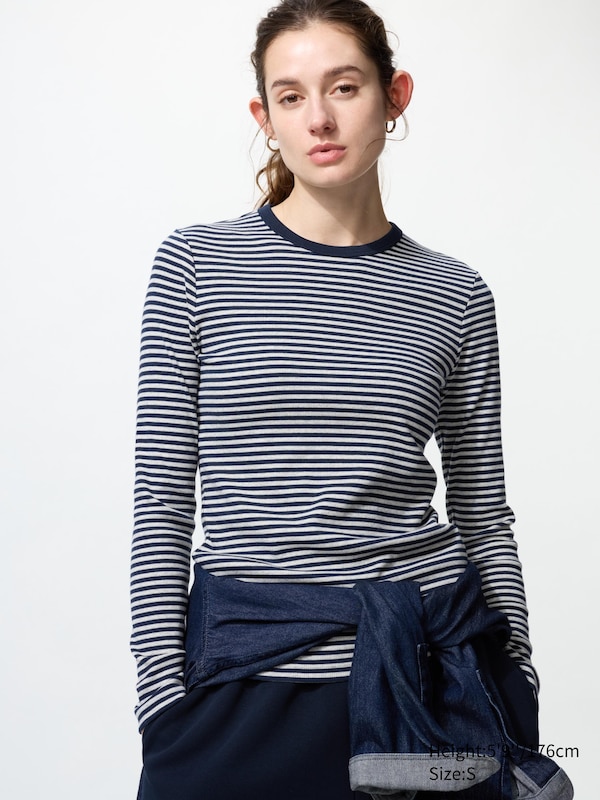 

Мягкая рифленая футболка в полоску Uniqlo, 69 navy, Синий, Мягкая рифленая футболка в полоску Uniqlo, 69 navy