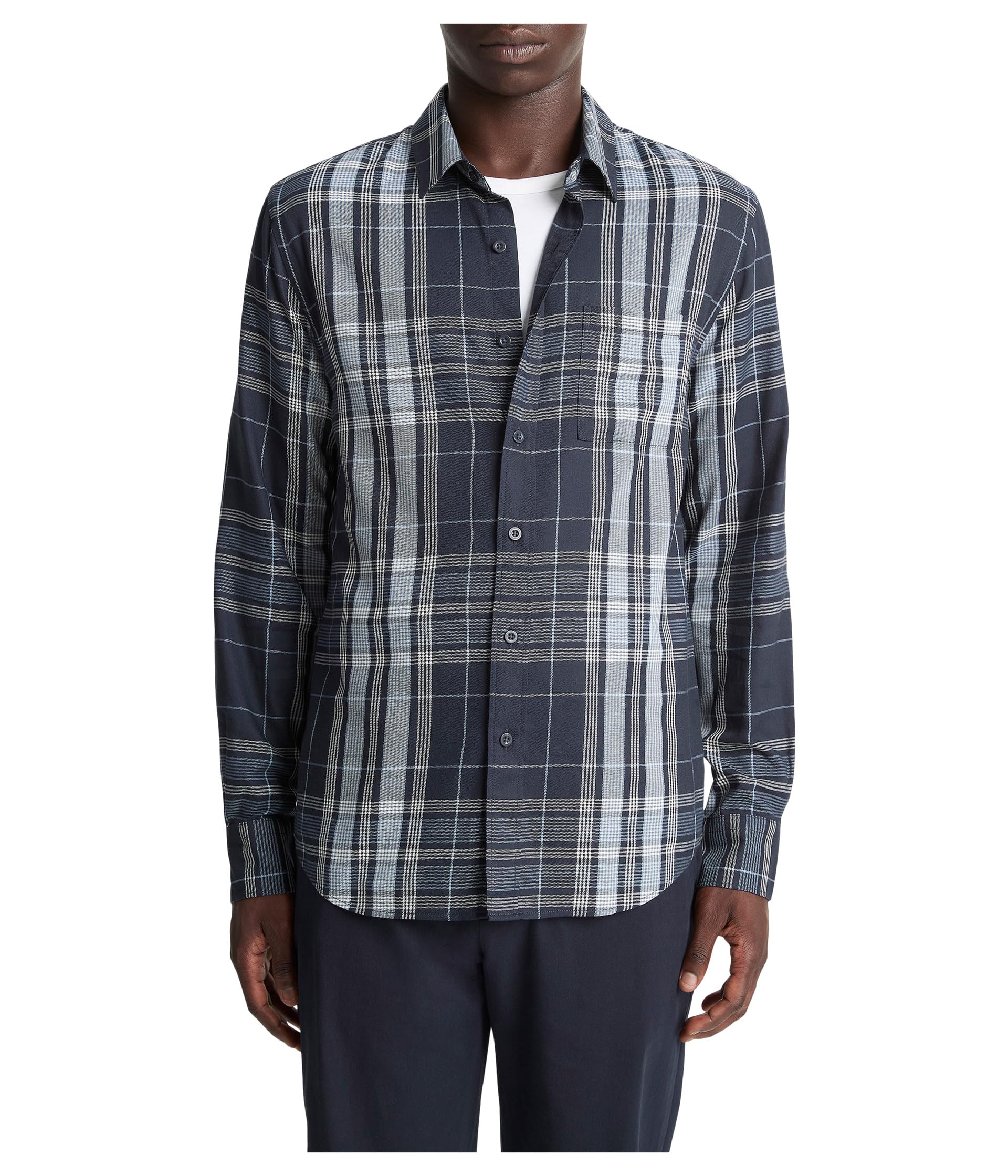 

Рубашка Vince Dunluce Plaid Separate Placket Long Sleeve Shirt, цвет Coastal/Blanco