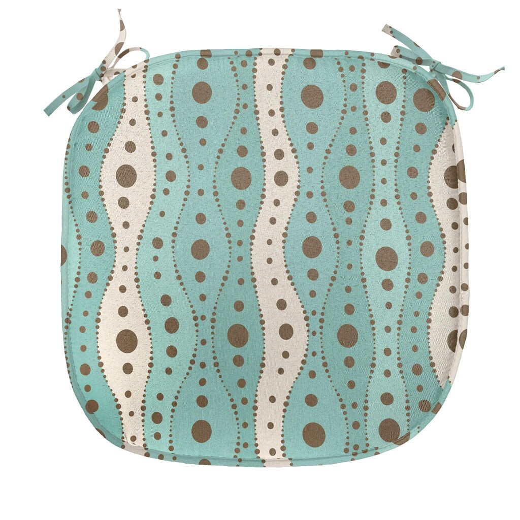 

ABAKUHAUS Бирюзовая подушка для обеденного стула, традиционный горошек, декоративная водонепроницаемая подушка с ремнями для кухонных сидений, 40 см x 40 см, бирюзово-коричневый кремовый цвет, зеленый