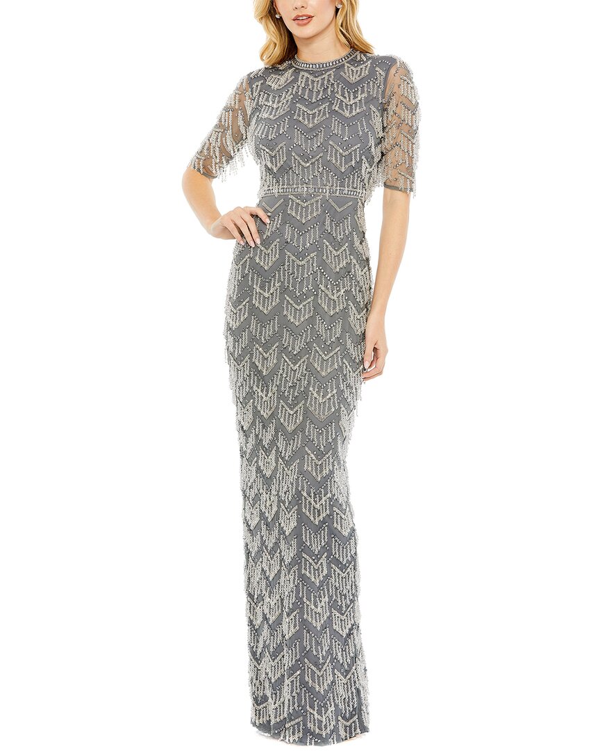 

Mac Duggal Платье-колонна с бахромой из бисера и рукавом три четверти, Charcoal