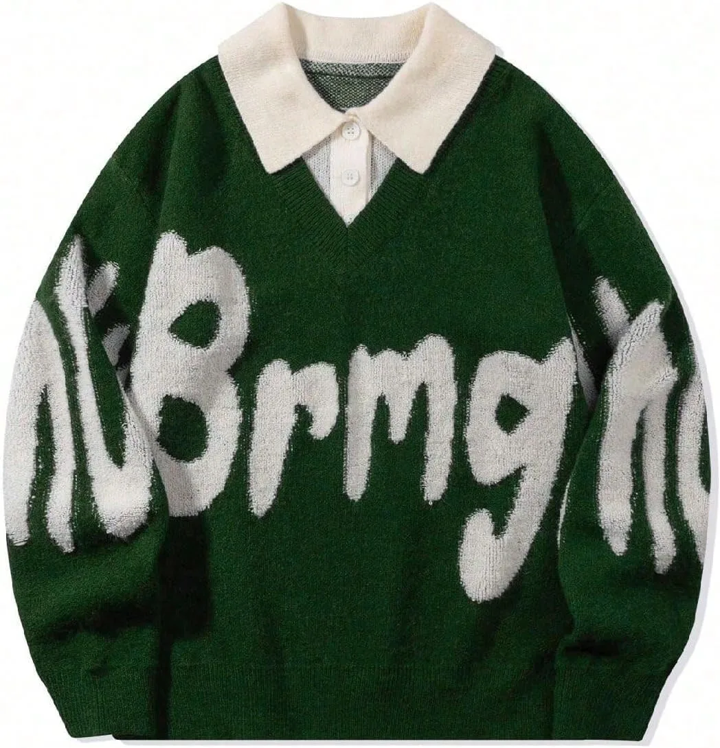 

Мужской свитер оверсайз с длинным рукавом и принтом Henlvie