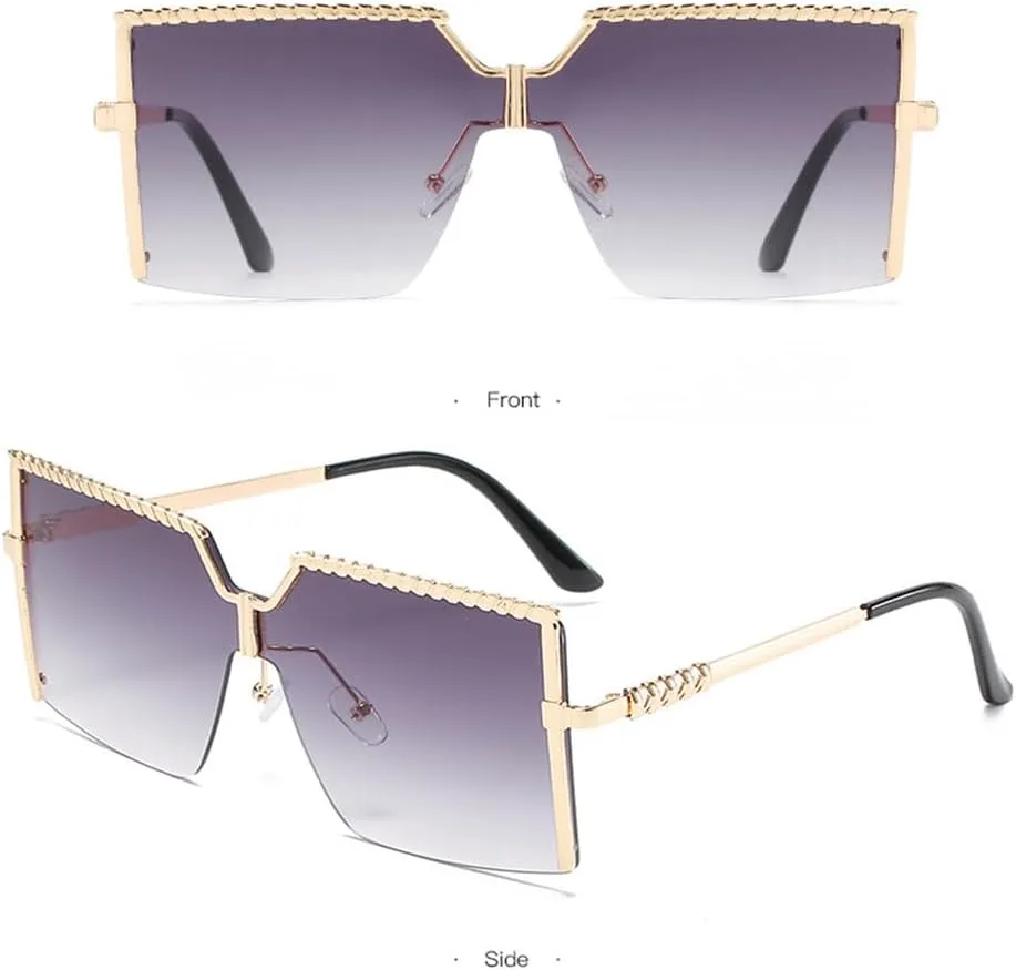 

Солнцезащитные очки большого размера без оправы для женщин, градиентные солнцезащитные очки с металлическим оправой, защита от ультрафиолета UV400 KTUCN, Gold-brown