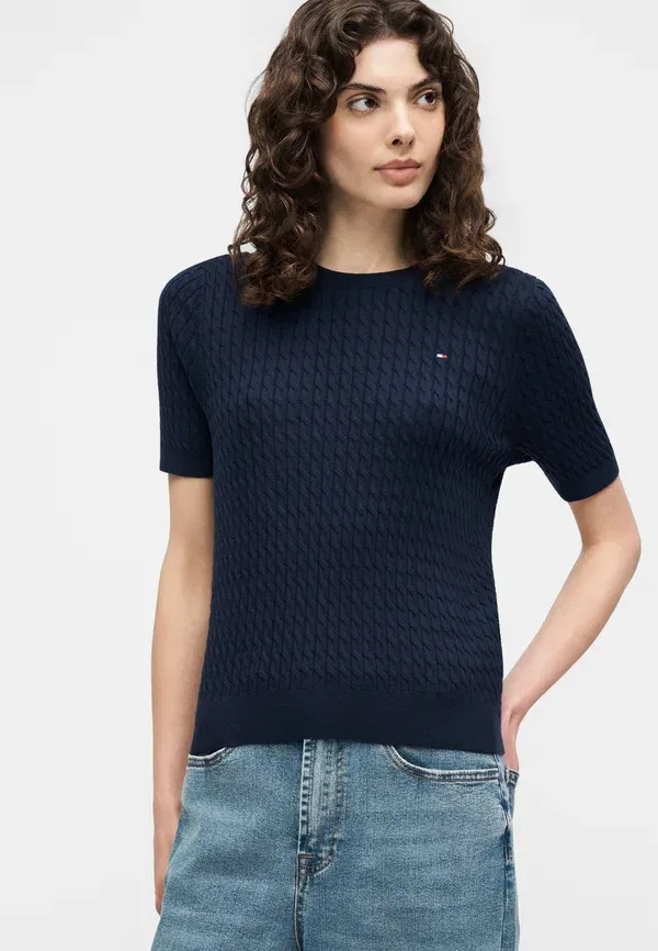 Футболка Tommy Hilfiger Cable Fine Basic, темно-синий — фото 4