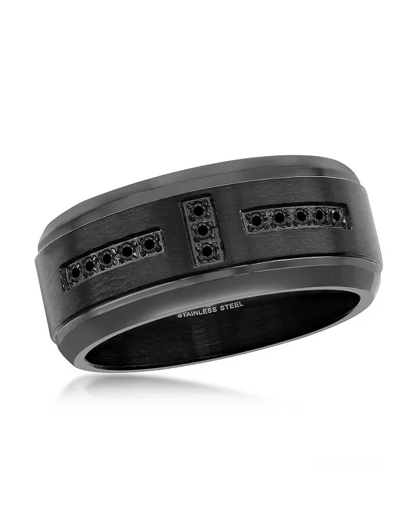 

Кольцо из нержавеющей стали с черным фианитом - черное покрытие Metallo, black