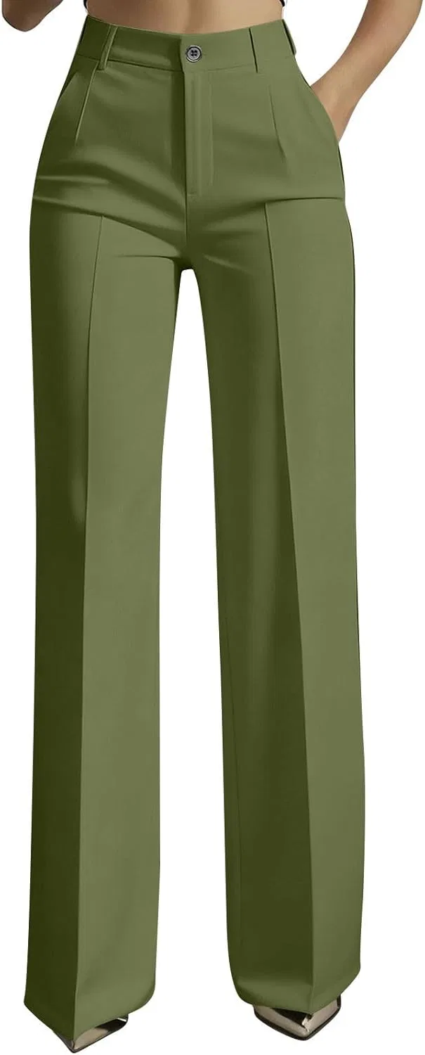 Женские брюки прямого кроя, широкие, офисные, с карманами, Army Green