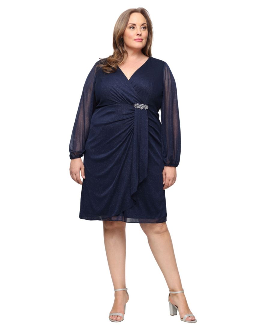 

Платье миди с длинными рукавами больших размеров SL Fashions, Navy