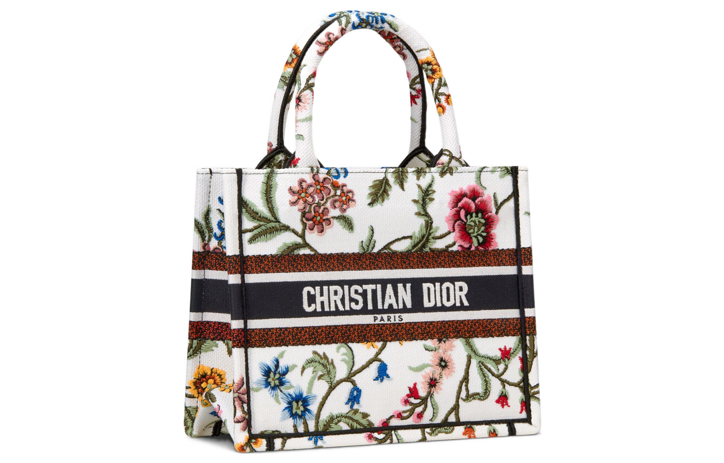 DIOR Вышитая сумка шоппер дамская маленькая белая разноцветная — фото 2