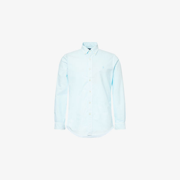 

Хлопковая рубашка с вышитым логотипом Custom-Fit Polo Ralph Lauren, цвет sky