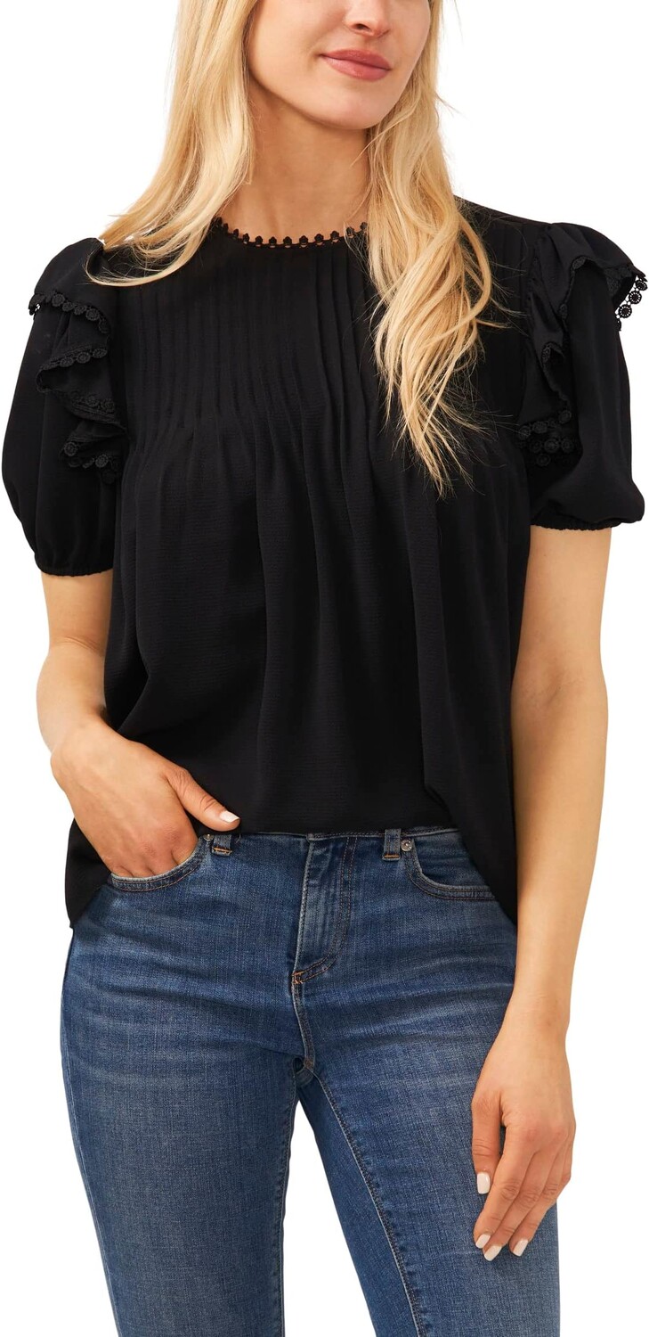 

Пуловер CeCe Crew Neck Pin Tuck Blouse with Ruffles, цвет Rich Black