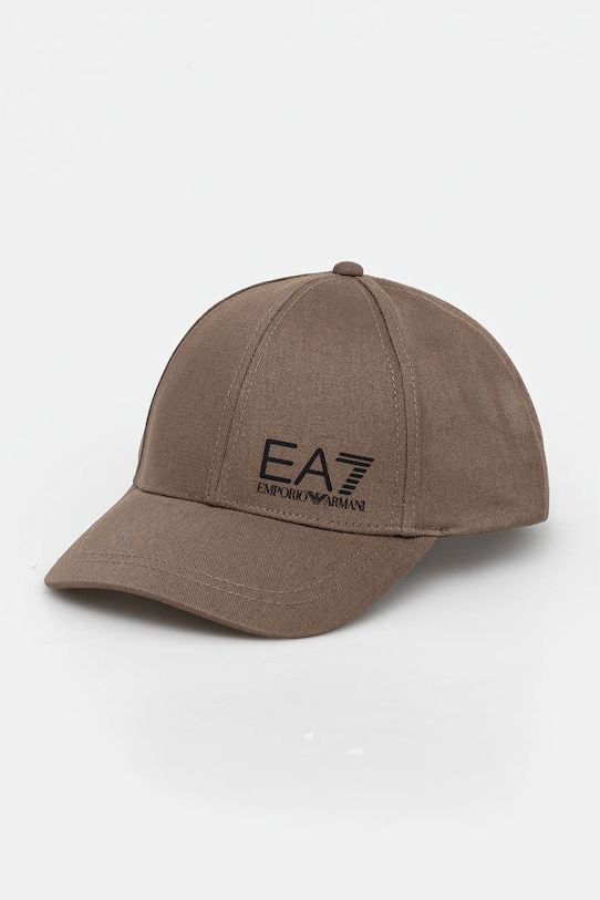 

Хлопковая кепка с козырьком Ea7 Emporio Armani, коричневый