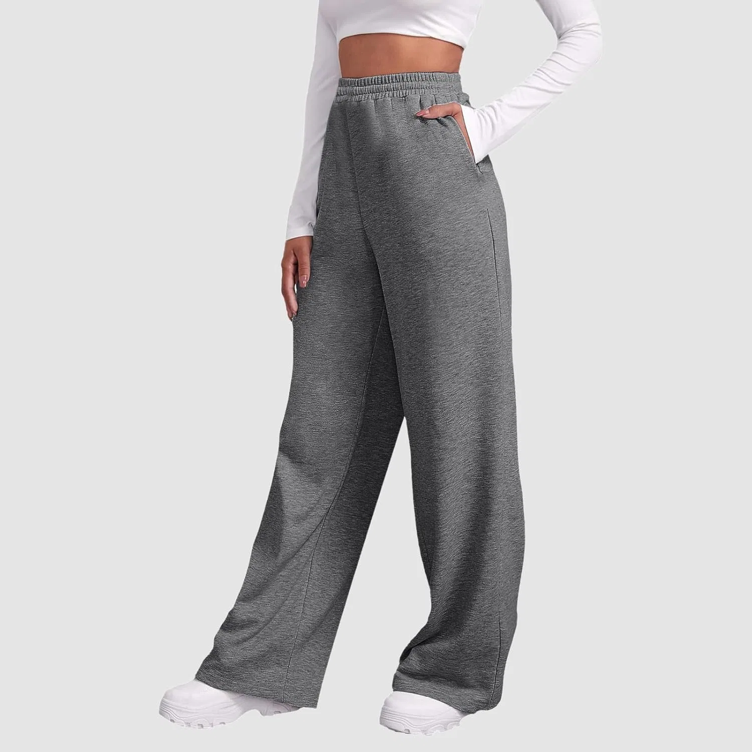 Спортивные брюки широкие, Elastic High Waisted Baggy Drawstring, A18 Grey — фото 3