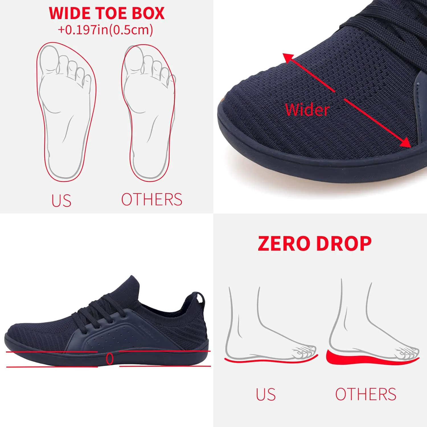 Мужские Босоножки relxfeet Минималистичные Кросс-Тренеры Обувь для Широкого Пальца Ходьба Обувь С Нулевым Каблуком Кроссовки для Беговых Троп, синий — фото 3