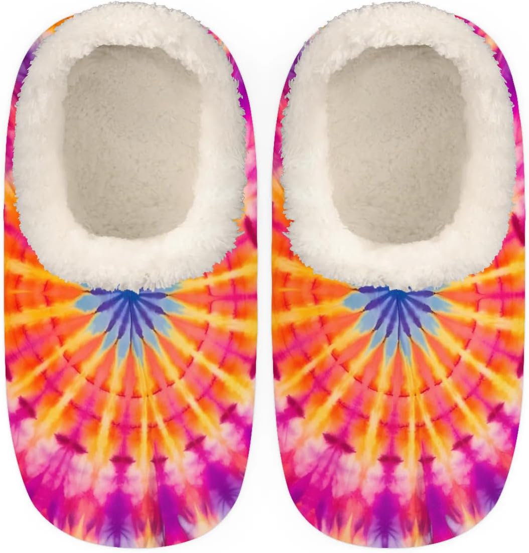 

Тапочки QsirBC с круглым узором тай-дай для женщин и мужчин, мягкие с эффектом памяти, с противоскользящей подошвой, для дома и улицы, уютные, пушистые и теплые, Round Tie Dye M