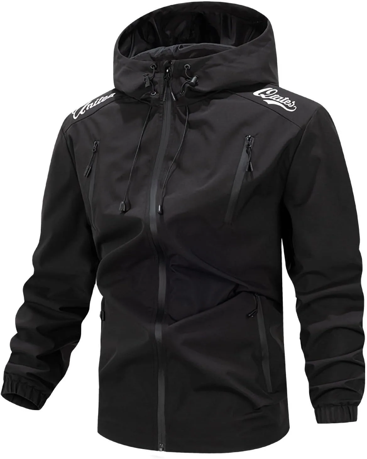 Мужские куртки-бомберы, ветровки в стиле Varsity, летные куртки, повседневные легкие ветрозащитные куртки, спортивные куртки-пуховики с карманами на молнии Generic, черный