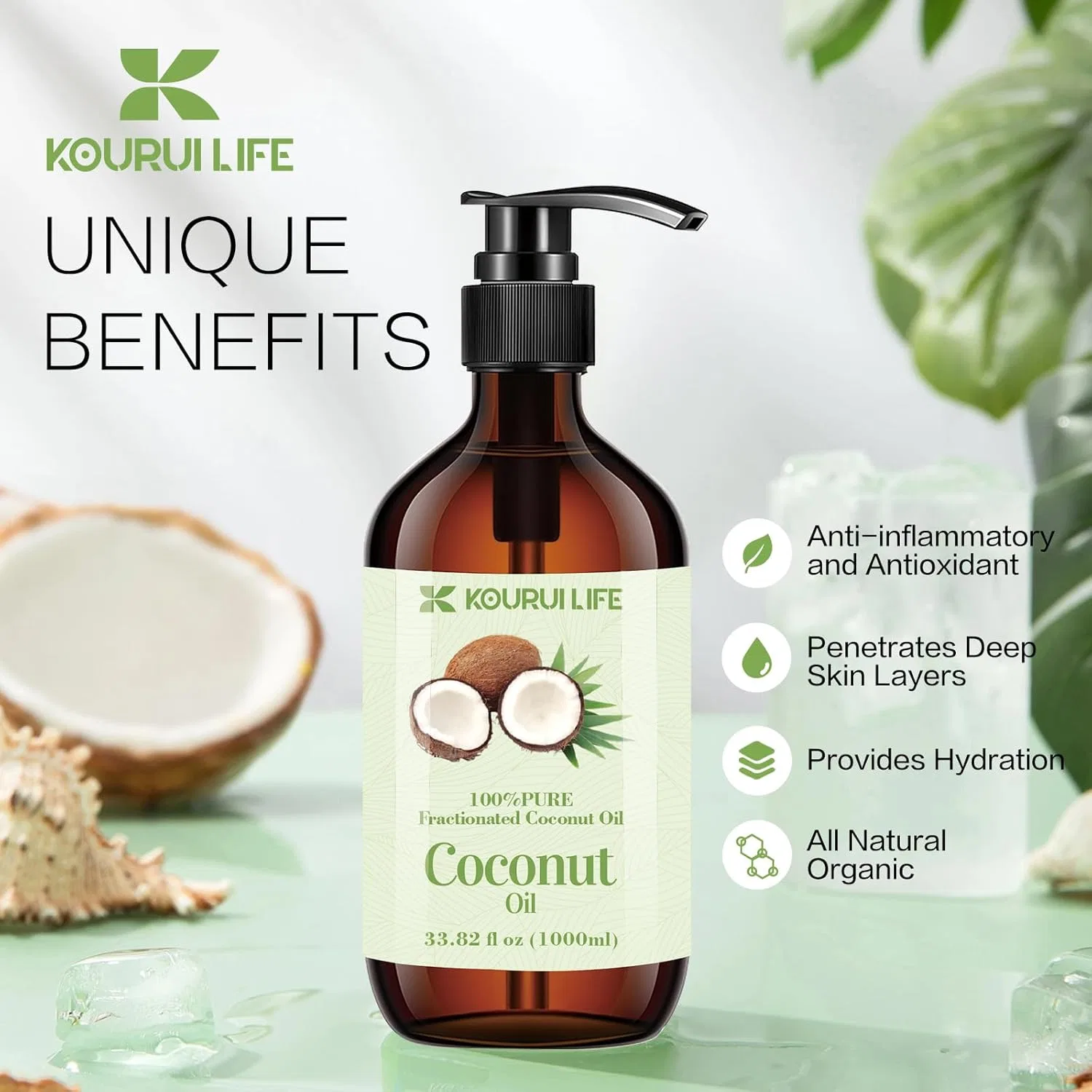 Органическое фракционированное кокосовое масло Kouruilife, Coconut Oil — фото 2