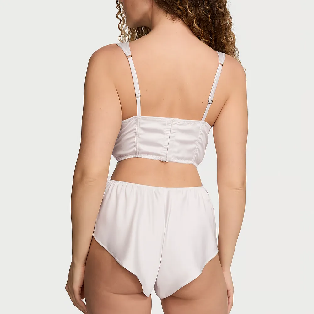 Victoria's Secret Комплект из атласного корсета и шорт DISCOVER/CW, пижамный набор, женский, цвет кокосовый белый — фото 3