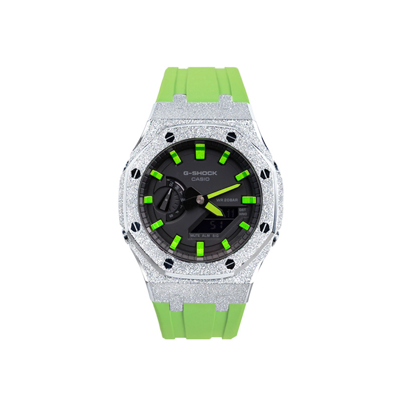 

CASIO Часы Unisex Liquid Crystal/Analog Dual Display Series 48.5mm Black Watch, Nightfall Silver Emerald Frost Silver Case Green Strap