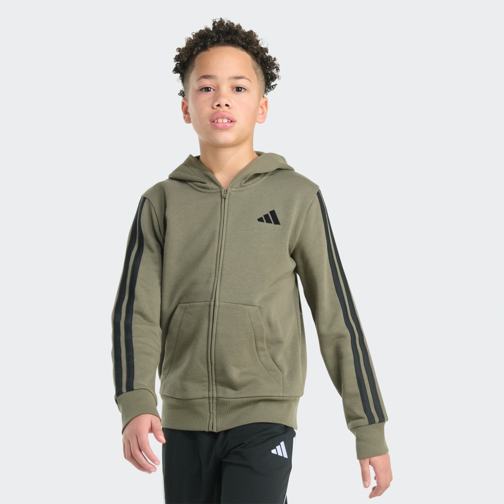 

Толстовка Adidas Full-Zip Hooded Essential 3-Stripe Fleece, оливковый