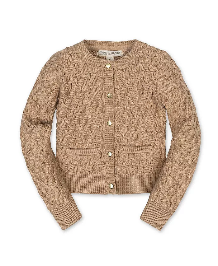 

Органический кардиган с длинным рукавом в рубчик для девочек Little and Big Girls Hope & Henry, коричневый